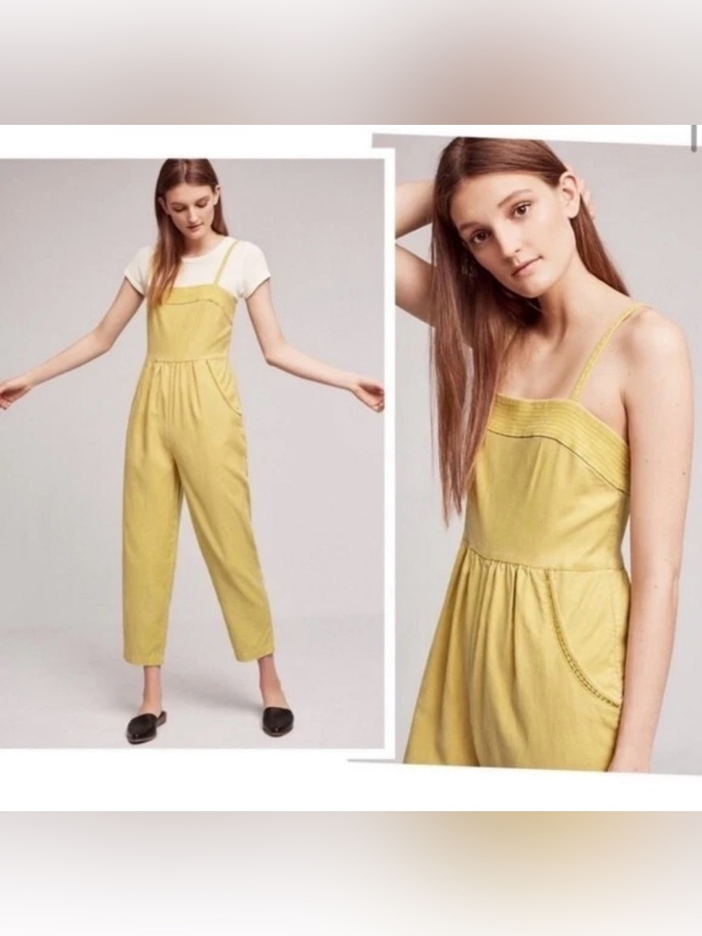 Anthropologie Postmark Equinox Jumpsuit Yellow Utility Cropped Size S
